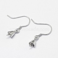 Rhodium Plated 925 Sterling Silver Earring Hooks, for Half Drilled Beads, Platinum, 21.5mm, 21 Gauge, Pin: 0.7mm(STER-N0001-010)