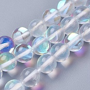Synthetic Moonstone Beads Strands, Holographic Beads, Round, Clear, 10mm, Hole: 1mm, about 39pcs/strand, 15.16 inch(38.5cm)(G-E468-H02-10mm)