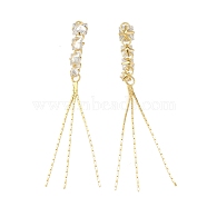 Brass Chains Tassel Big Pendnants, with Clear Glass, Real 18K Gold Plated, 73x6x5mm, Hole: 1mm(KK-P228-34G)