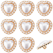15Pcs Alloy Shank Buttons, with ABS Plastic Imitation Pearl Beads, Heart, Seashell Color, 21.5x22.5x11mm, Hole: 2.5mm(BUTT-GF0003-45A)
