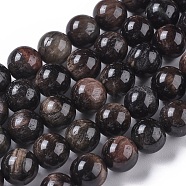 Natural Tiger Eye Beads Strands, Dyed & Heated, Round, Coconut Brown, 10mm, Hole: 1mm, about 37~40pcs/strand, 15.5 inch(40cm)(G-K301-10mm-01)