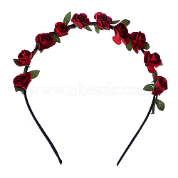 Iron Head bands, with Cloth Flower, Dark Red, 145x120mm(OHAR-Q279-06J)