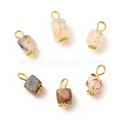 Natural Agate Pendants, with Golden Plated Iron Findings, Cube, Bisque, 14~16x7~8x6~7.5mm, Hole: 2~4mm(PALLOY-JF01586-04)