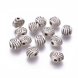 Tibetan Style Alloy Hand Beads, Cadmium Free & Nickel Free & Lead Free, Antique Silver, 10x8x5mm, Hole: 2mm(X-TIBEP-GC177-AS-NR)