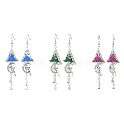 3 Pairs Alloy & Brass & Acrylic Dangle Earrings, Fairy & Flower Long Drop Earrings, Mixed Color, 85x22.5mm(EJEW-TA00434)