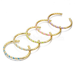 Cubic Zirconia Twist Rope Shape Cuff Bangle, Real 18K Gold Plated Brass Enamel Open Bangle, Torque Bangles for Women, Nickel Free, Mixed Color, Inner Diameter: 2-1/4 inch(5.6cm)(BJEW-N014-001-NF)