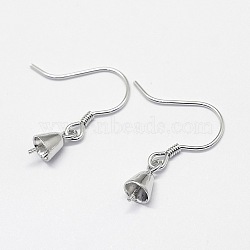 Rhodium Plated 925 Sterling Silver Earring Hooks, for Half Drilled Beads, Platinum, 21.5mm, 21 Gauge, Pin: 0.7mm(STER-N0001-010)