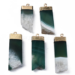 Natural Agate Pendants, Dyed, with Golden Brass Findings, Rack Plating, Nuggets, Green, 40~50x14.5~17x7.5~8.5mm, Hole: 1.8mm(G-Q998-039E)