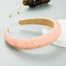 Bling Bling Glass Beaded Hairband, Wide Edge Headwear, Party Hair Accessories for Women Girls, Light Salmon, 30mm(OHAR-PW0007-26X)