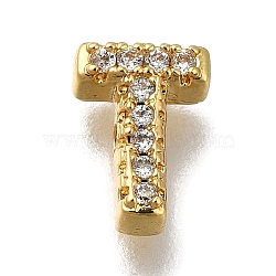 Rack Plating Brass Micro Pave Clear Cubic Zirconia Beads, Long-Lasting Plated, Cadmium Free & Lead Free, Real 18K Gold Plated, Letter T, 8x6x3mm, Hole: 0.8mm(KK-G500-30G-T)