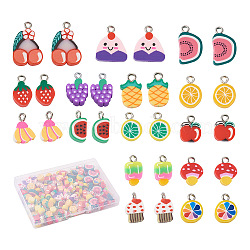Craftdady 150Pcs 15 Style Handmade Polymer Clay Charms, with Platinum Tone Iron Findings, Food & Fruit, Mixed Color, 10pcs/style(CLAY-CD0001-09)