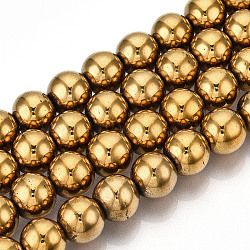 Non-magnetic Synthetic Hematite Beads Strands, Grade A, Round, Golden Plated, 12mm, Hole: 1.5mm, about 33~35pcs/strand(G-S096-12mm-2)
