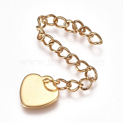 304 Stainless Steel Chain Extender, Curb Chain, with Charms, Heart, Golden, 61mm, Link: 4x3x0.5mm(STAS-G221-16G)
