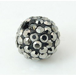Pave Disco Ball Beads, Polymer Clay Rhinestone Beads, Grade A, Round, Jet Hematite, 6mm, Hole: 0.8mm(RB-Q195-A6mm-1)