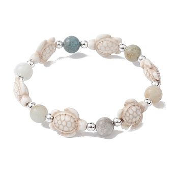 Natural & Synthetic Mixed Gemstone Beaded Stretch Bracelet, Ocean Theme, Tortoise, Inner Diameter: 2-1/2 inch(6.5cm)