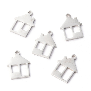 304 Stainless Steel Charms, Laser Cut, House, Stainless Steel Color, 14x10.5x1.1mm, Hole: 1.2mm