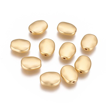 Brass Beads, Long-Lasting Plated, Oval, Matte Gold Color, 11x9x3.5mm, Hole: 1.2mm