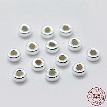 925 Sterling Silver Spacer Beads, Rondelle, Silver, 7x4mm, Hole: 3mm, about 14pcs/5g