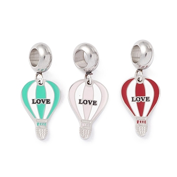 304 Stainless Steel European Dangle Charms, Large Hole Pendants, with Enamel, Stainless Steel Color, Balloon & Word Love, Mixed Color, 25mm, Hole: 4.5mm