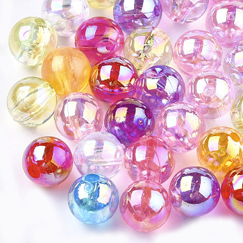 Transparent Plastic Beads, AB Color Plated, Round, Mixed Color, 10mm, Hole: 1.8mm