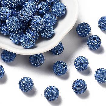 Pave Disco Ball Beads, Polymer Clay Rhinestone Beads, Round, Light Sapphire, PP13(1.9~2mm), 6 Rows Rhinestone, 10mm, Hole: 1.5mm