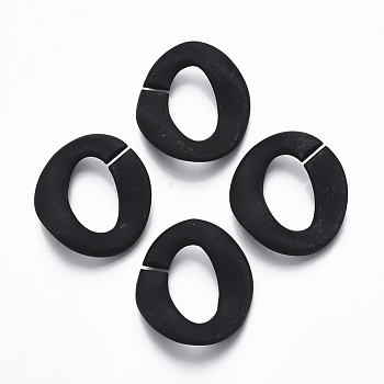 Spray Painted CCB Plastic Linking Rings, Quick Link Connectors, For Jewelry Curb Chains Making, Oval Twist, Black, 32x29.5x9mm, Inner Diameter: 12x20mm