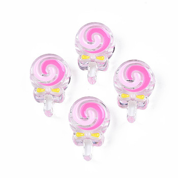 Transparent Acrylic Beads, with Enamel, Lollipop, Hot Pink, 28x18.5x10.5mm, Hole: 3mm