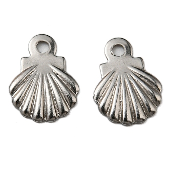 304 Stainless Steel Charms, Shell, Stainless Steel Color, 7.5x5.5x0.8mm, Hole: 0.8mm