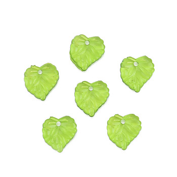 Transparent Acrylic Pendants, Aspen Leaf Charm, Lime Green, 16.5x16x3mm, Hole: 2mm, about 1400pcs/500g
