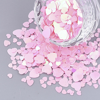 Ornament Accessories, PVC Plastic Paillette/Sequins Beads, No Hole/Undrilled Beads, Heart, Pearl Pink, 3~5.5x3~5.5x0.4mm
