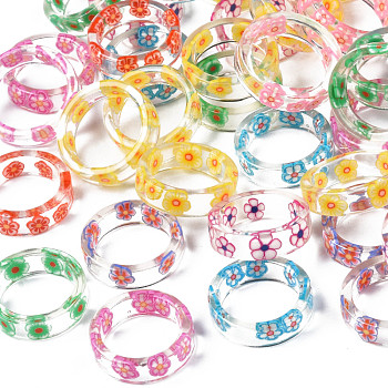 Transparent Resin Flower Finger Ring for Women, Mixed Color, US Size 6~7 3/4(16.5~17.9mm)