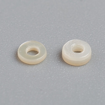 Freshwater Shell Beads,  Spacer Beads for DIY Craft Jewelry Making, Disc, White, 3x1mm, Hole: 1mm