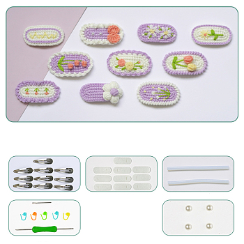 DIY Snap Hair Clips Decoration Crochet Kit, Including Wool Thread, Crochet Hook Needle, Patches, Locking Stitch Marker, Plastic Beads, Snap Hair Clips Findings, Lilac, 3.5~4.5cm