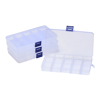Plastic Bead Storage Containers, Adjustable Dividers Box, Removable 15 Compartments, Rectangle, Clear, 17.5x10.2x2.2cm, Compartment Inner Size: 3.3x3cm