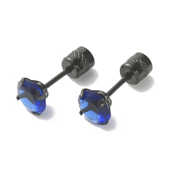 Cubic Zirconia Diamond Stud Earrings, Gunmetal Titanium Steel Jewelry for Women, Blue, 6mm, Pin: 0.9mm