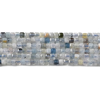 Natural Aquamarine Beads Strands, Faceted, Cube, 2x2x2mm, Hole: 0.5mm, about 174pcs/strand, 15.04''(38.2cm)