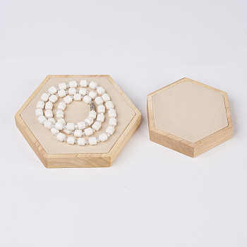 Wood Jewelry Displays, with Faux Suede, Hexagon, PeachPuff, Big: 12x13.6x1.9cm, Small: 9x10.3x1.9cm, 2pcs/set.