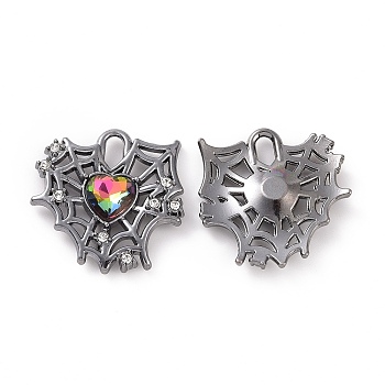 Rack Plating Alloy Glass Pendants, Cadmium Free & Lead Free & Nickle Free, Gunmetal Tone Spider Web & Heart Charms, Colorful, 26x25x5mm, Hole: 6x3mm