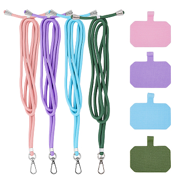4 Sets 4 Colors Polyester Cord Mobile Straps, Adjustable Phone Lanyard, with TPU Cured Cloth Patch, and Platinum Alloy Swivel Clasps, Mixed Color, 156x0.5cm, 1 set/color