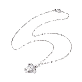 Ion Plating(IP) 201 Stainless Steel Tortoise with Starfish Pendants Necklaces, 304 Stainless Steel Cable Chains Necklace for Women, Stainless Steel Color, 17.56 inch(44.6cm), 1.5mm