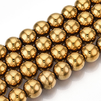 Non-magnetic Synthetic Hematite Beads Strands, Grade A, Round, Golden Plated, 12mm, Hole: 1.5mm, about 33~35pcs/strand