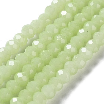 Baking Painted Imitation Jade Glass Bead Strands, Faceted Rondelle, Pale Green, 6x5mm, Hole: 1.2mm, about 85pcs/strand, 16.73''(42.5cm)