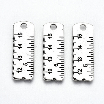 Tibetan Style Alloy Pendants for Teachers' Day, Lead Free & Cadmium Free, Ruler, Antique Silver, 29x9.5x1mm, Hole: 2mm, about 298pcs/500g