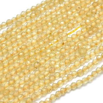 Natural Citrine Beads Strands, Faceted, Round, Dyed & Heated, 2mm, Hole: 0.5mm, about 192pcs/strand, 15.16 inch(38.5cm)