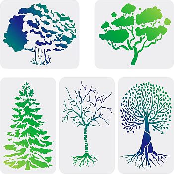 5 Sheets 5 Style PET Plastic Drawing Painting Stencils Templates Sets, Tree Pattern, 29.7x21cm, 1 sheets/style