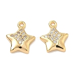 Brass Micro Pave Cubic Zirconia Star Charms, Nickel Free, Real 18K Gold Plated, Clear, 10.5x9x2mm, Hole: 1mm(KK-A281-19G)