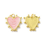 Rack Plating Brass Enamel Pendants, with Jump Ring, Lead Free & Cadmium Free, Heart Charm, Real 18K Gold Plated, Misty Rose, 19x18x3mm, Hole: 3.5mm(X-KK-D074-03G-01)