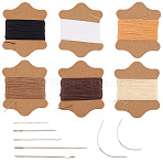 6 Bundles 6 Colors Waxed Cotton Cords, Round, with 1 Set Iron Beading Needles, Mixed Color, 0.55mm, about 21.87 yards(20m)/bundle, 1 bundle/color(OCOR-CY0001-96)