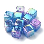 10Pcs Gradient Color & UV Plating Transparent Acrylic Beads, Crack Beads, Cube, Mauve, 15x15x15mm, Hole: 2.5mm(OACR-YW0002-25C)