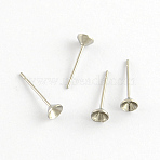 Non-Tarnish 304 Stainless Steel Flat Round Blank Peg Stud Earring Settings, Stainless Steel Color, 14x5mm, pin:1mm, fit for 5mm rhinestone(STAS-R055-15)